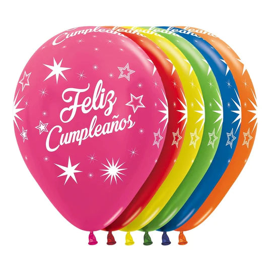 Globos Feliz Cumpleaños Inf Destellos Metal Surtido R12 X 12