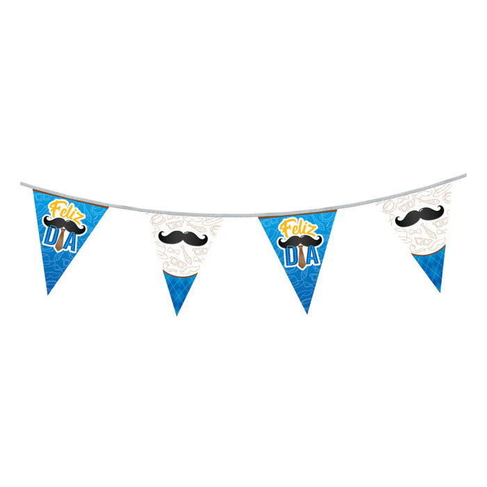 Banderola Metalizada Feliz Dia Fiesta Bigotes 3.6 MT Sempertex 