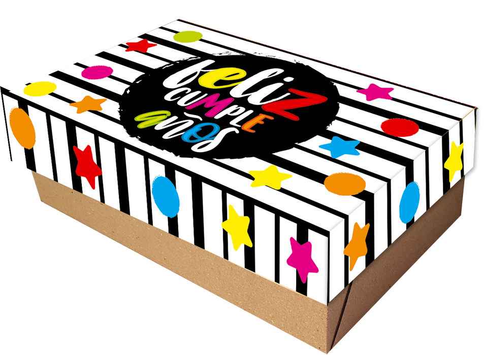 Caja Obsequio Grande Feliz Cumpleaños Rayas x 1 Unidad