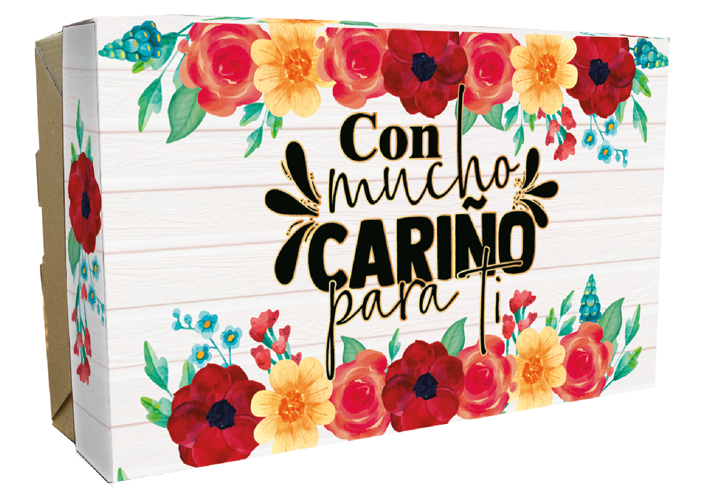 Caja Obsequio Grande Con Mucho Cariño Flores x 1 Unidad