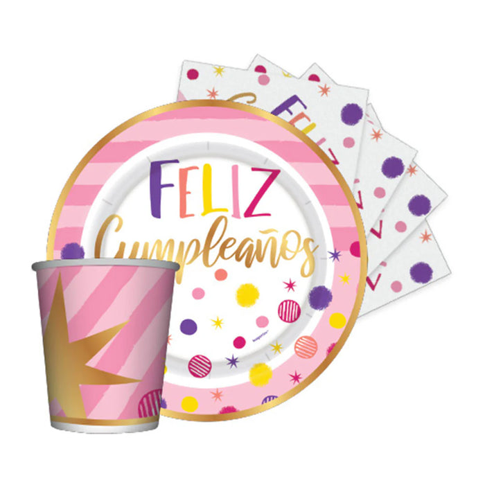 Kit De Desechables Feliz Cumpleaños Destellos Marca Sempertex