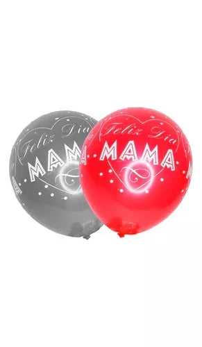 Globos Feliz Dia Mama Corazon Plateado y Rojo R12 x 12 Globos