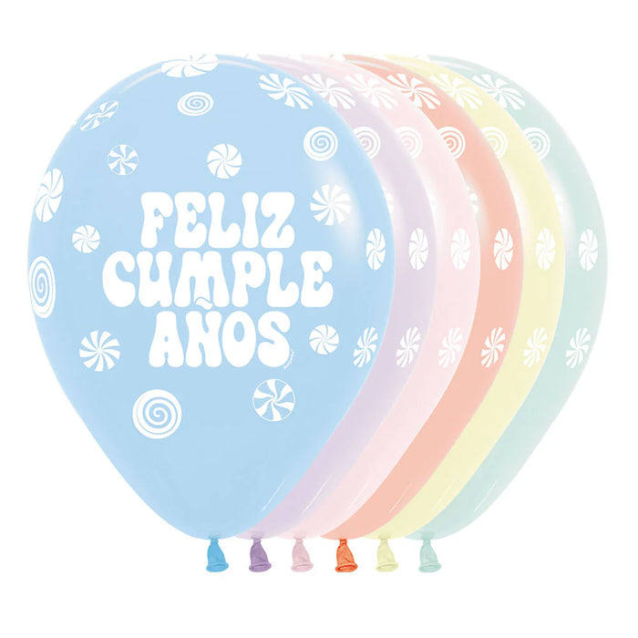 Globos Infinity Pastel Mate Surtido Feliz Cumpleaños Candy R12 x 12 globos