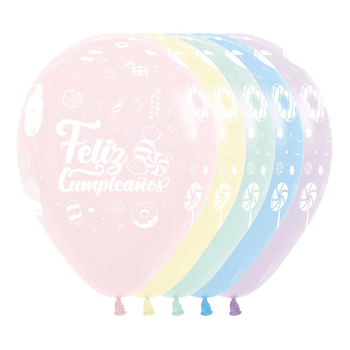 Globos Infinity Pastel Mate Surtido Feliz Cumpleaños Dulce R12 x 12 globos