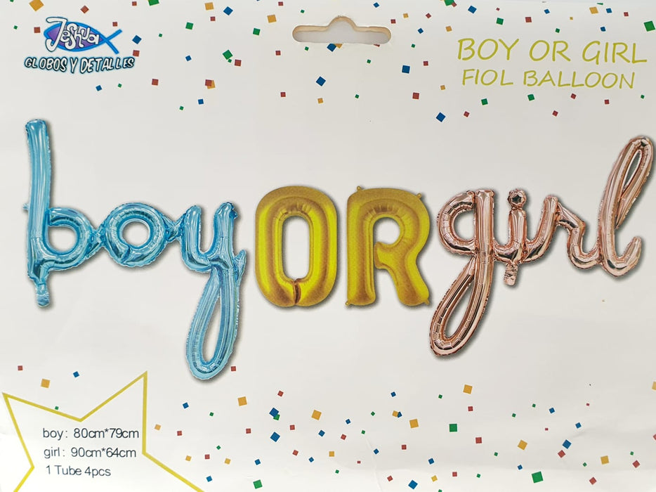 Globo Letrero Metalizado Boy Or Girl X 4 Piezas