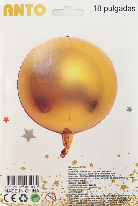Globo Metalizado Orbitz Dorado 18"
