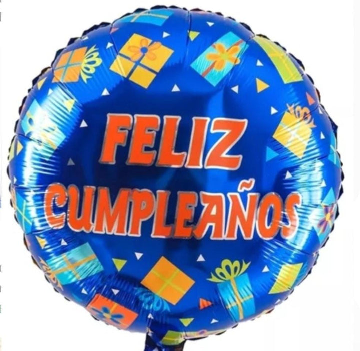 Globo Metalizado Redondo Feliz Cumpleaños Azul Regalos 18"