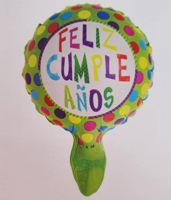 Globo Metalizado Redondo Feliz Cumpleaños Polka Dots Multicolor Verde 6" Festella