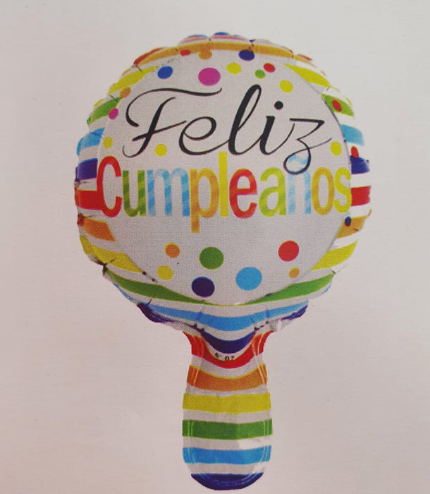 Globo Metalizado Redondo Feliz Cumpleaños Rayas Multicolor 6" Festella