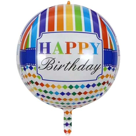 Globo Metalizado Tipo Orbiz Happy Birthday Rayas y Chispas 16" X 1 Unidad