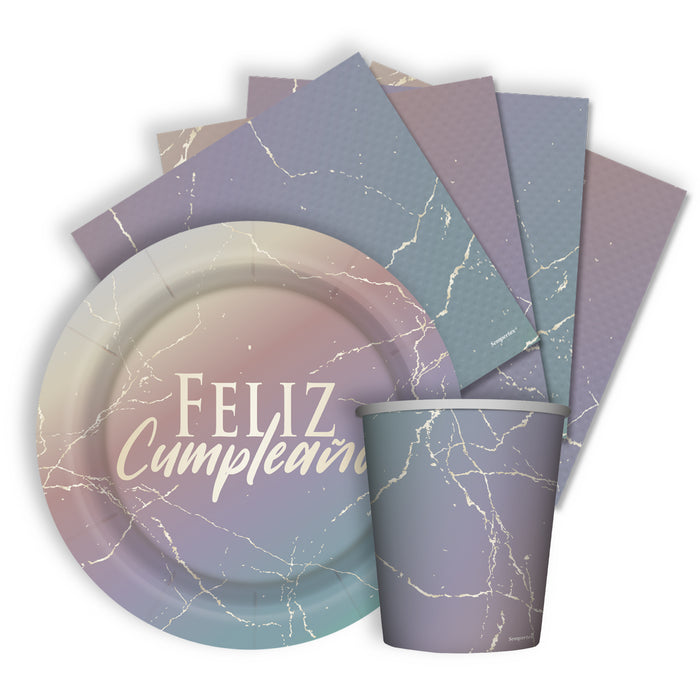 Kit Platos Vasos y Servilletas Desechables Feliz Cumpleaños Silk Marca Sempertex