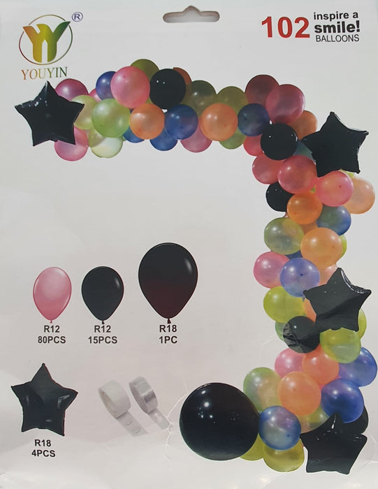 Kit de Globos Fiesta Neon in Black X 102 Piezas