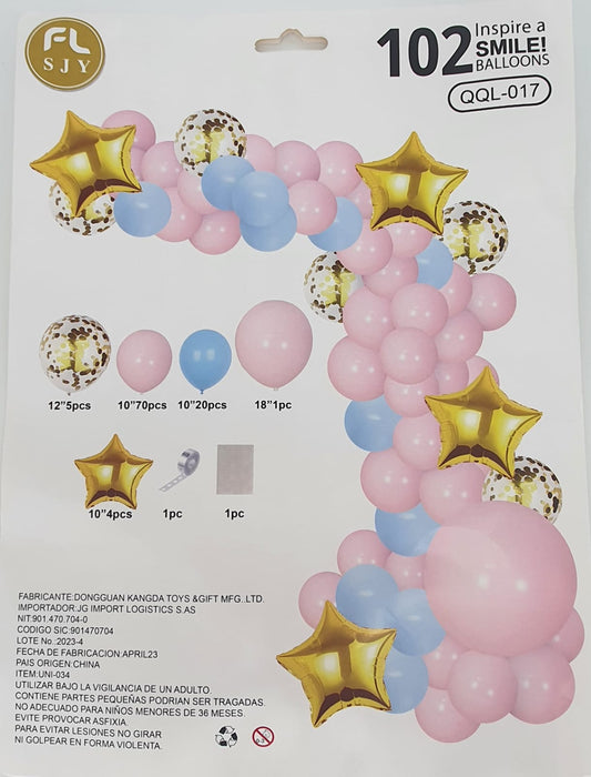 Kit de Globos Fiesta Oro Pink Baby X 102 Piezas