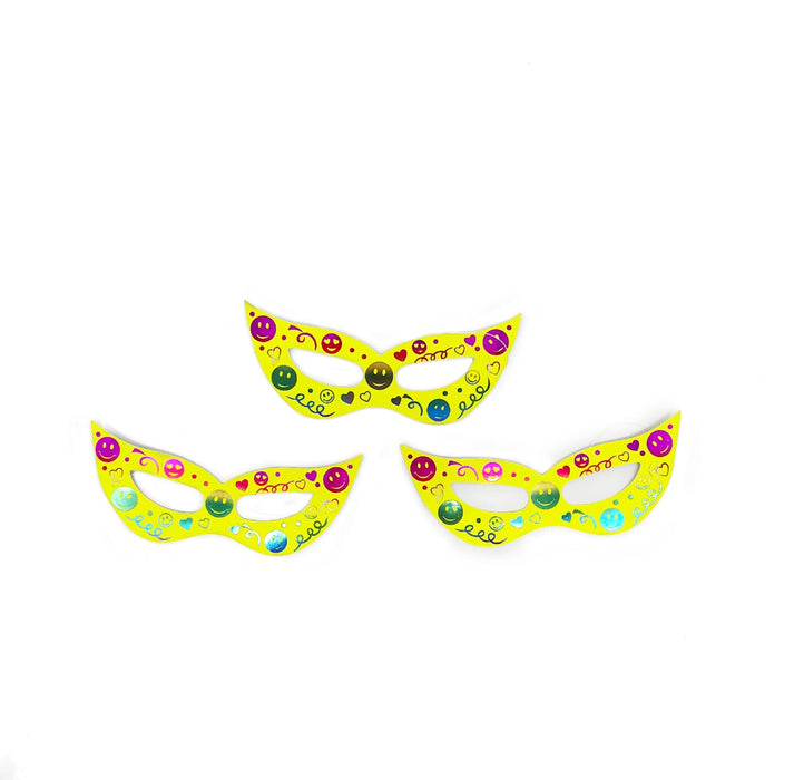 Antifaz de Carton Amarillo Neon Caritas Felices X 12 Unidades