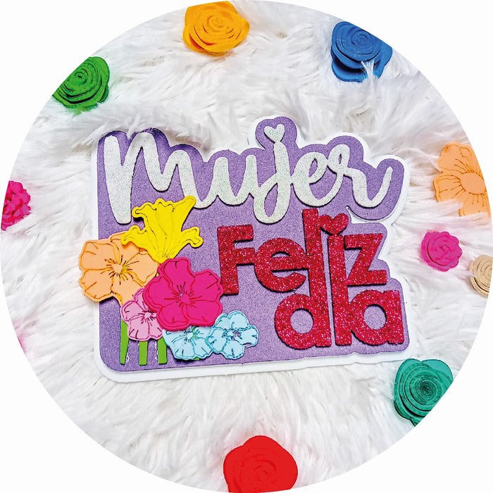 Pin Mujer feliz dia flores paq x 1