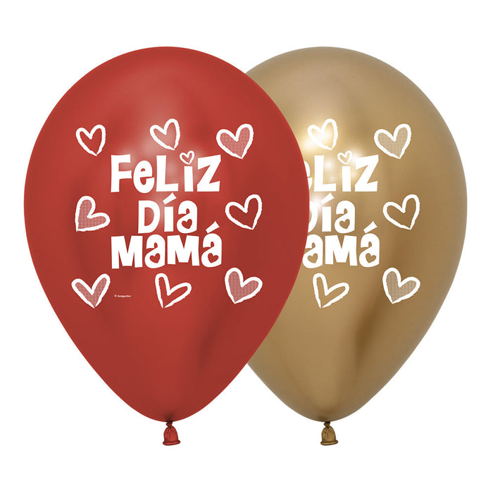Globo Reflex Impreso Feliz Dia Mama R12 x 50 Globos