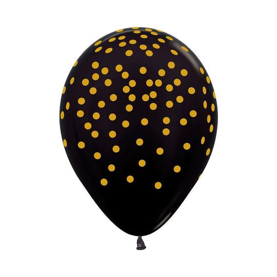Globo Fashion Negro Confetti Dorado R12 x 12 Unidades Sempertex