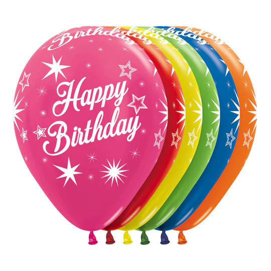 Globos Happy Birthday Inf Destellos Metal Surtido R12 X 12
