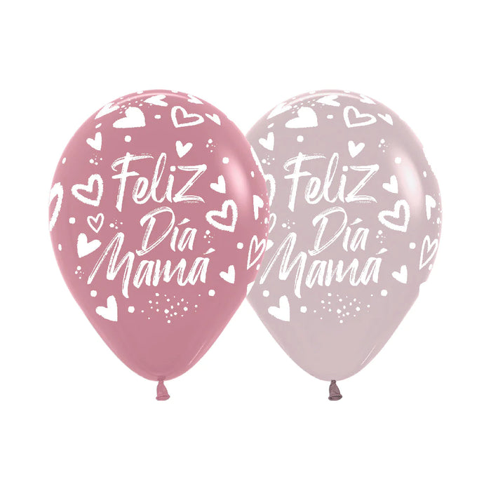 Globo Feliz Dia Mama Corazones Brillantes R12 x 12 Unidades Sempertex
