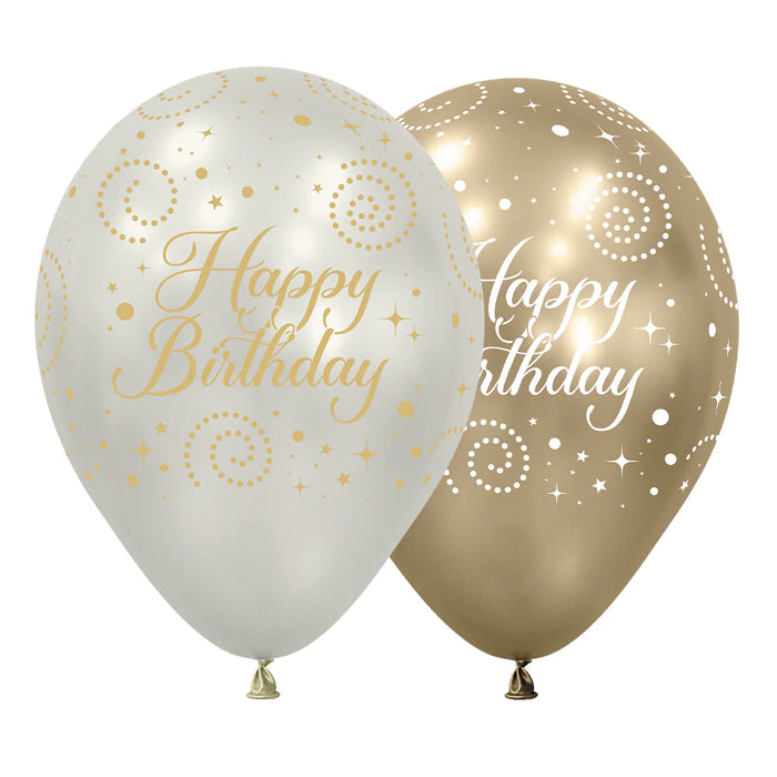 Globo Infinity Happy Birthday Fiesta Dorada Silk Surtido R12 x 50 Unidades