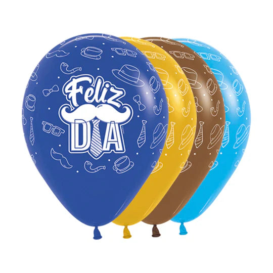 Globo Infinity Feliz Dia Fiesta Bigotes Fashion Surtido R12 X 50 Unidades Sempertex