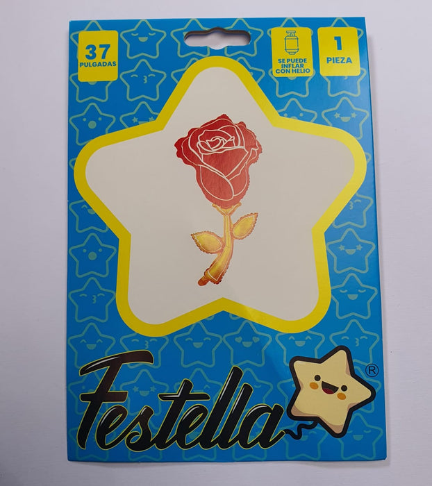 Globo Metalizado Rosa Roja Tallo Dorado 37" Festella