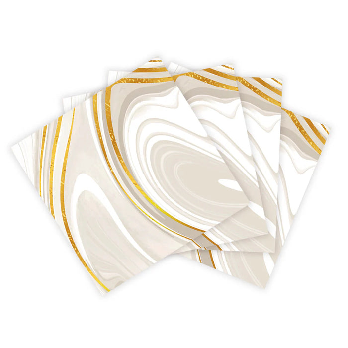 Servilleta Pequeña Marmoleado Blanco Dorado x 16 Unidades Sempertex