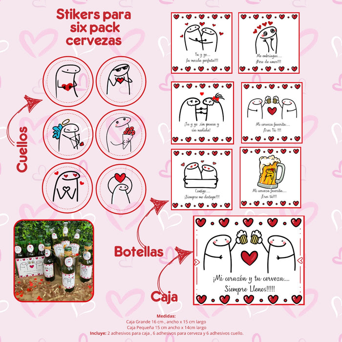 Stickers Adhesivos Para Six Pack Caja Pequeña de Cerveza Flork Amor Ref. 1 x 1 Unidad
