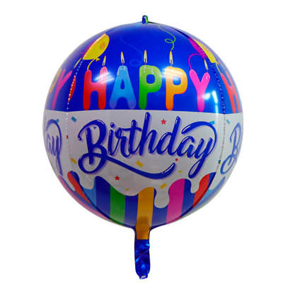 Globo Metalizado Tipo Orbiz Happy Birthday Crema Pastel Azul 16" X 1 Unidad