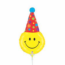 Globo Metalizado Carita Feliz Gorrito Fiesta 16"