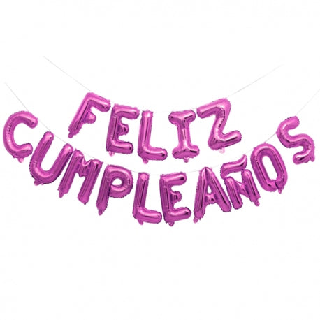 Letrero de Globos Feliz Cumpleaños Fucsia 16" X 15 Piezas Festella