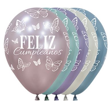 Globo Infinity Feliz Cumpleaños Mariposas Silk Surtido R12 x 12 Unidades