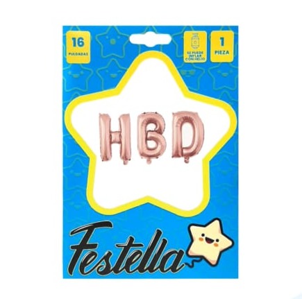 Globo Metalizado HBD 16" Festella Dorado Rosa 16" X 1 Unidad Festella