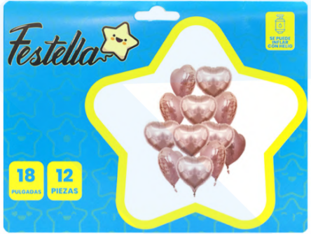 Kit Globos Corazones Festella 18" x12 und Dorado Rosa