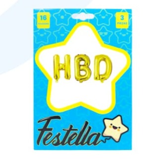 Globo Metalizado HBD 16" Festella Dorado 16" X 1 Unidad Festella