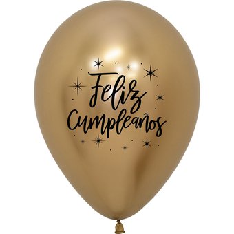 Globo Reflex Dorado Feliz Cumpleaños Radiante r12 x 50