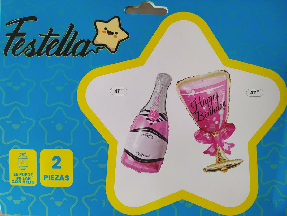 Globos copas rosadas 41 y 37 pulgadas