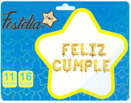 Globo letrero Feliz Cumple 16" x 11 Piezas Dorado