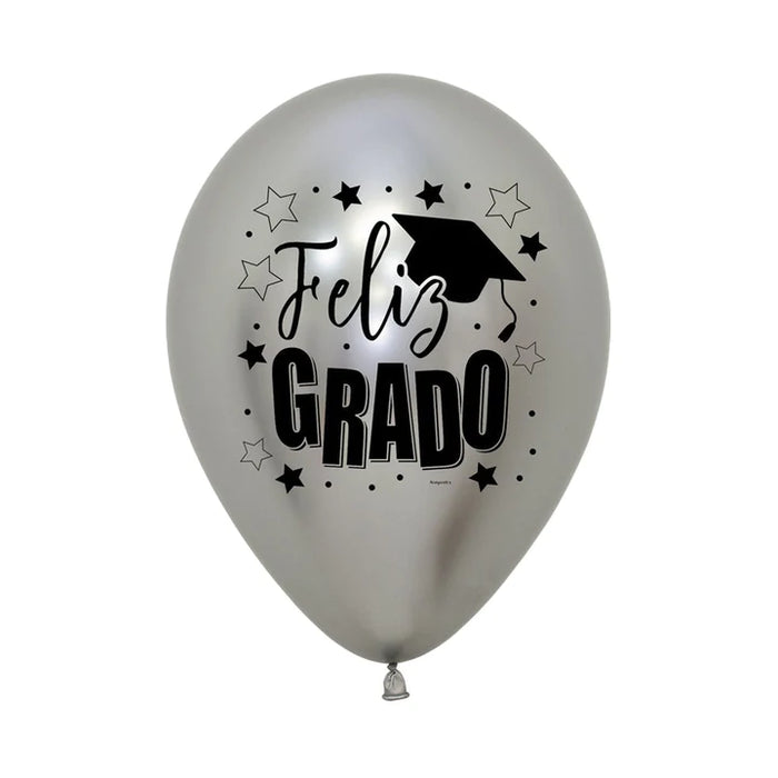 Globo Feliz Grado Reflex Plateado R12 X 12