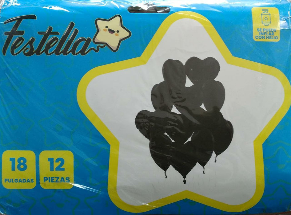 Kit Globos Corazones Festella 18" x12 und Negro