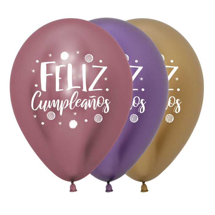 Globo Reflex Feliz Cumpleaños Fiesta Destellos R12 x 50 Unidades