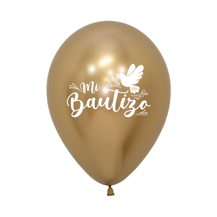 Globo Mi Bautizo Palomas Reflex Dorado R12 X 12