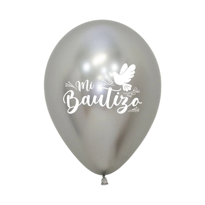 Globo Mi Bautizo Palomas Reflex Plateado R12 X 12