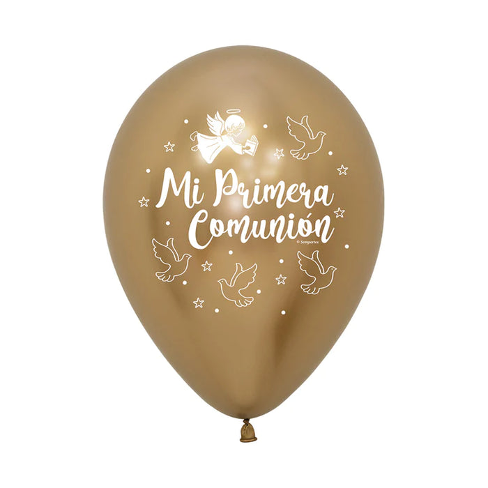Globo Mi primera Comunión Palomas Reflex Dorado R12 X 12