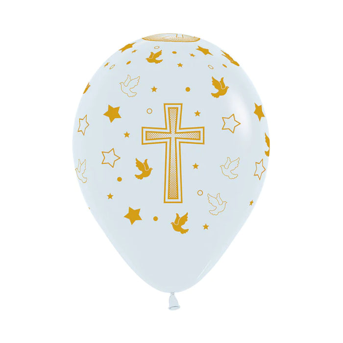 Globo Primera Comunión Cruz Satin Perla R12 X 12 Unidades Sempertex