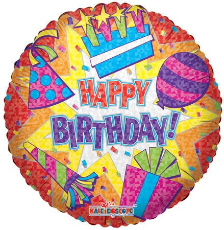 Globo Metalizado Jumbo Happy Birthday Torta y regalos Wishes 36"