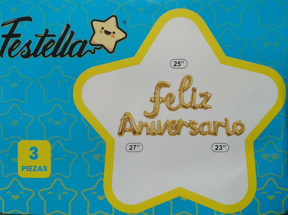 Letrero Feliz Aniversario 3 piezas Color Dorado
