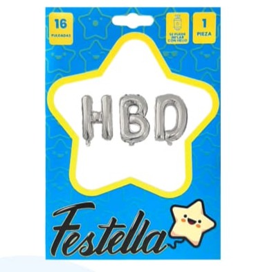 Globo Metalizado HBD 16" Festella Plateado 16" X 1 Unidad Festella