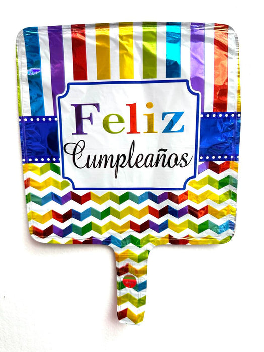 Globo Foil Feliz Cumpleaños 10 " Rayas x 1 Unidad