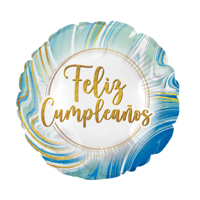 Globo Foil Feliz Cumpleaños Marmoleado Acqua 18" x 1 Unidad Sempertex